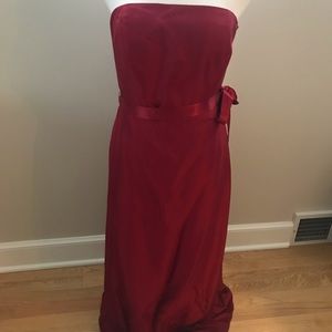Floor length red strapless Ann Taylor dress